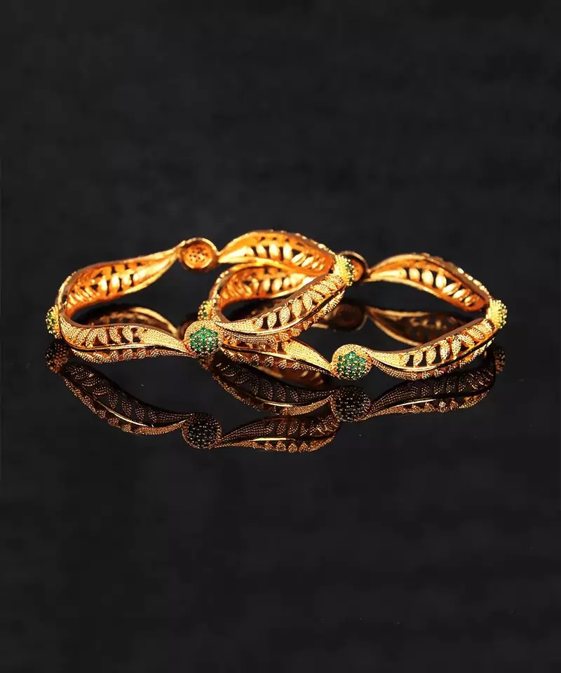 Gold Plated Stone Studded  Set of Two Bangles