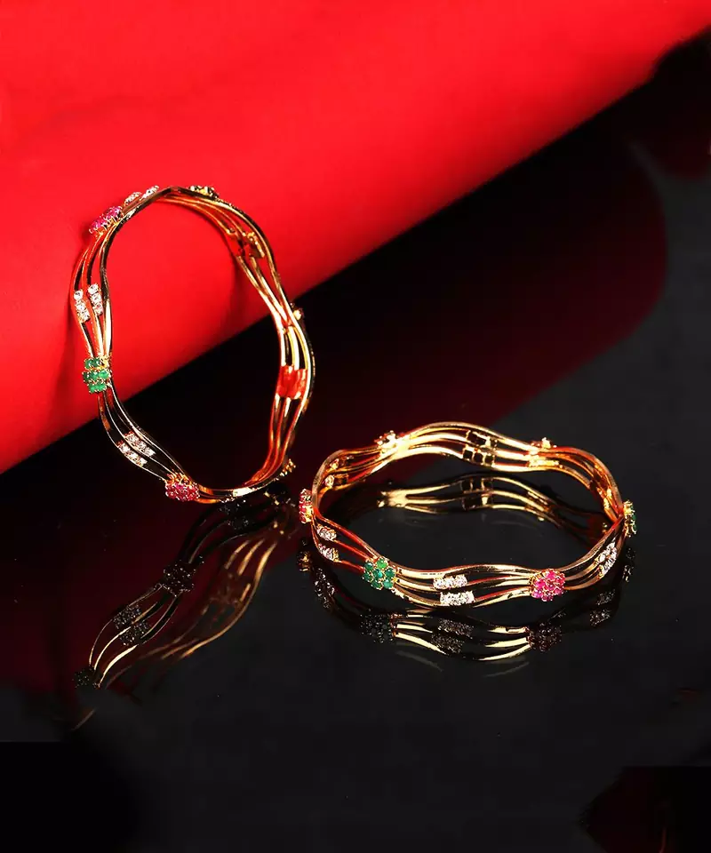 Gold Plated Studded Set of Two Bangles