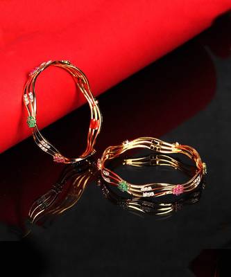 Gold Plated Studded Set of Two Bangles 6