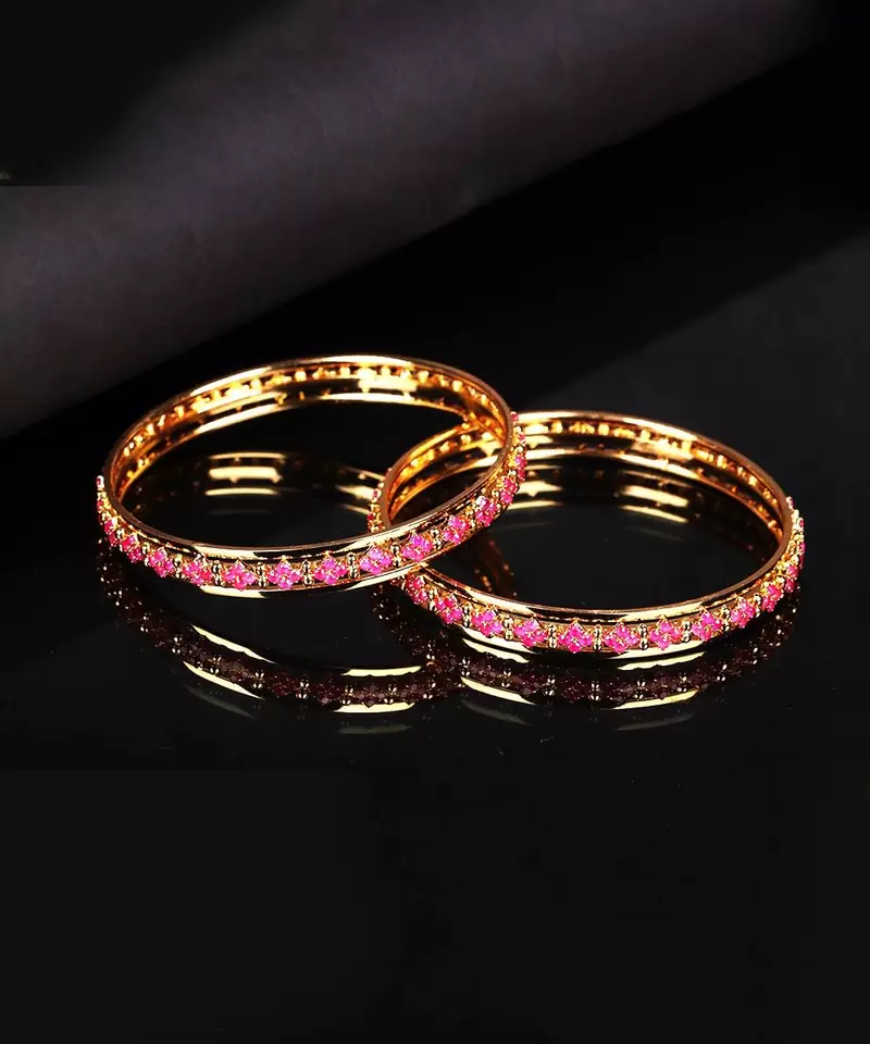 Gold Plated Stone Studded Set of Two Bangles