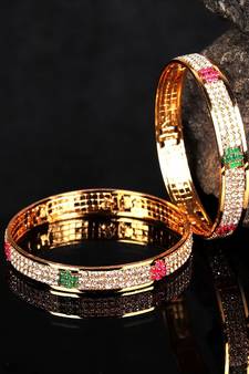 Gold Plated Stone Studded Set of Four Bangles