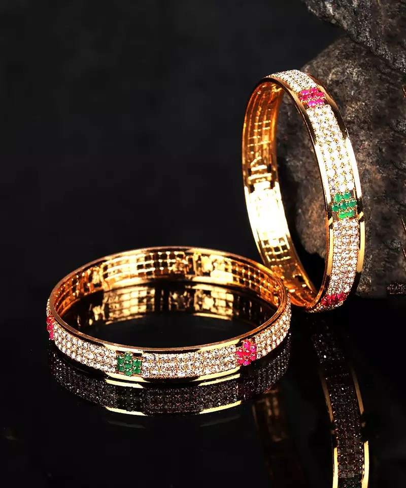 Gold Plated Stone Studded Set of Four Bangles
