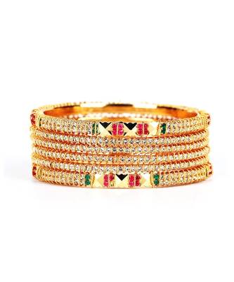 White Gold Plated Stone Studded Set of Six Bangles 2