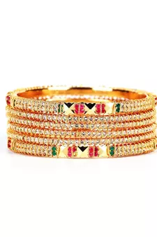 White Gold Plated Stone Studded Set of Six Bangles