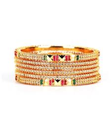 White Gold Plated Stone Studded Set of Six Bangles