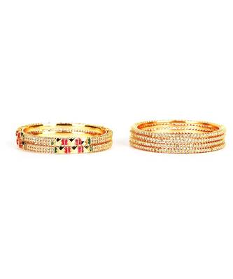 White Gold Plated Stone Studded Set of Six Bangles 3