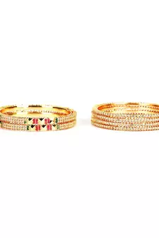 White Gold Plated Stone Studded Set of Six Bangles