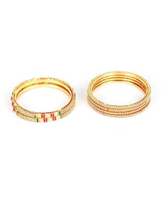 White Gold Plated Stone Studded Set of Six Bangles 4
