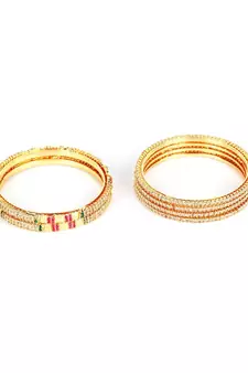 White Gold Plated Stone Studded Set of Six Bangles