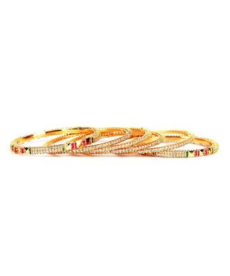 White Gold Plated Stone Studded Set of Six Bangles 5