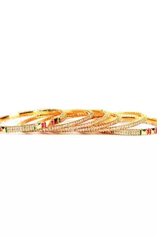 White Gold Plated Stone Studded Set of Six Bangles