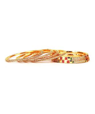 White Gold Plated Stone Studded Set of Six Bangles 6