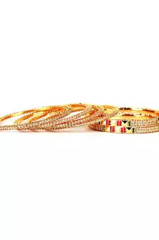 White Gold Plated Stone Studded Set of Six Bangles
