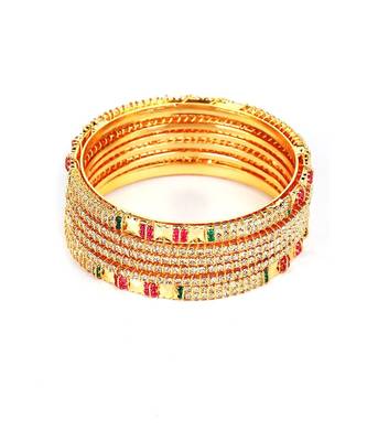 White Gold Plated Stone Studded Set of Six Bangles 7