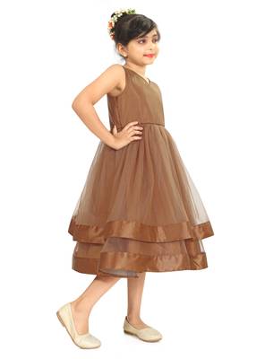 Kids Brown Net With Sain Frock Dress 2