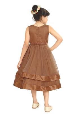 Kids Brown Net With Sain Frock Dress 3