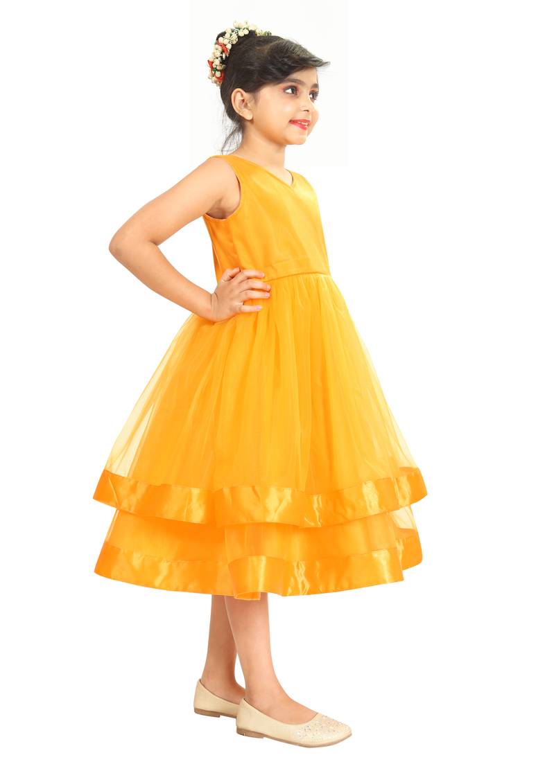 Kids Yellow Net With Satin Frock Dress EVERWILLOW 3476870