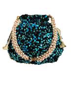Shoptory India Sequined Handcrafted Wristlets Potli Bag For Party, Wedding, Return gifts - Turquoise