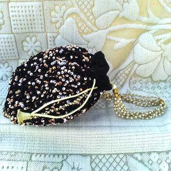 Shoptory India Sequined Handcrafted Wristlets Potli Bag For Party, Wedding, Return gifts - Peach 2