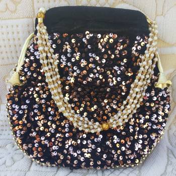 Shoptory India Sequined Handcrafted Wristlets Potli Bag For Party, Wedding, Return gifts - Peach 3