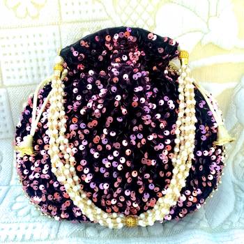 Shoptory India Sequined Handcrafted Wristlets Potli Bag For Party, Wedding, Return gifts - Light Pink 1