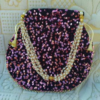 Shoptory India Sequined Handcrafted Wristlets Potli Bag For Party, Wedding, Return gifts - Light Pink 2