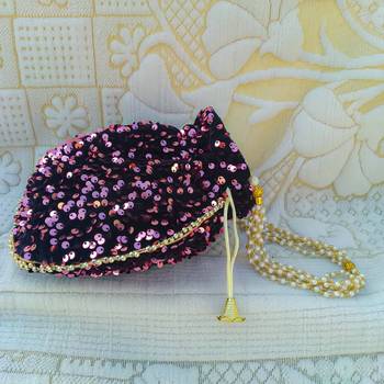Shoptory India Sequined Handcrafted Wristlets Potli Bag For Party, Wedding, Return gifts - Light Pink 3