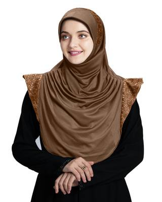 Mehar Hijab's Modest Women's Designed Stylish Polycotton Feel Good Fabric  Naaz Hijab Dark Wheat- Copper Glit 1