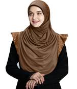 Mehar Hijab's Modest Women's Designed Stylish Polycotton Feel Good Fabric  Naaz Hijab Dark Wheat- Copper Glit