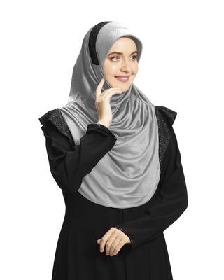 Mehar Hijab's Modest Women's Designed Stylish Polycotton Feel Good Fabric  Naaz Hijab Silver- Black Glit 2
