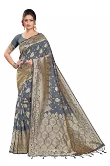 Latest Grey Silk Blend Saree