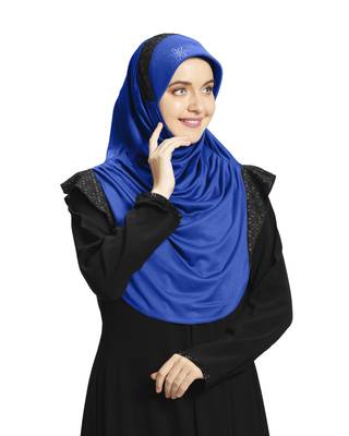 Mehar Hijab's Modest Women's Designed Stylish Polycotton Feel Good Fabric  Naaz Hijab Royal Blue-Black Glit 2