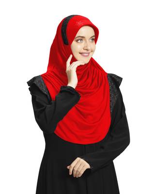 Mehar Hijab's Modest Women's Designed Stylish Polycotton Feel Good Fabric  Naaz Hijab Red-Black Glit 2