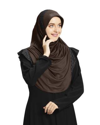 Mehar Hijab's Modest Women's Designed Stylish Polycotton Feel Good Fabric  Naaz Hijab Formal Grey-Black Glit 2