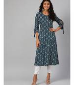 Blue and white Printed Kurta  with Flacket on front