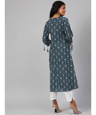 Blue and white Printed Kurta  with Flacket on front 4