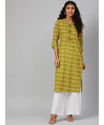 Green and white Printed Kurta 1