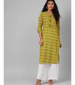 Green and white Printed Kurta