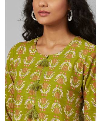 Green and white Printed Kurta 2