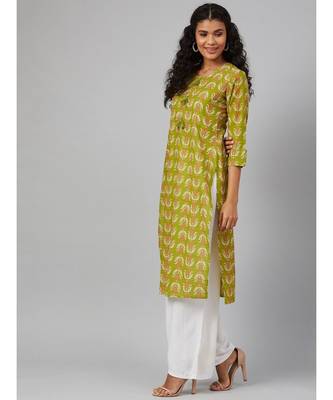 Green and white Printed Kurta 3