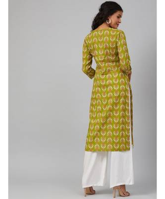 Green and white Printed Kurta 4