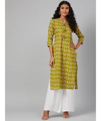 Green and white Printed Kurta 5