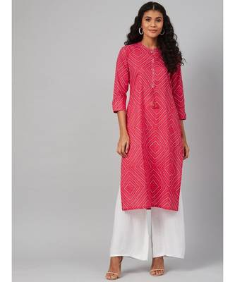 Pink and White printed straight kurta 1
