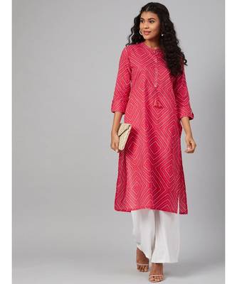 Pink and White printed straight kurta 5