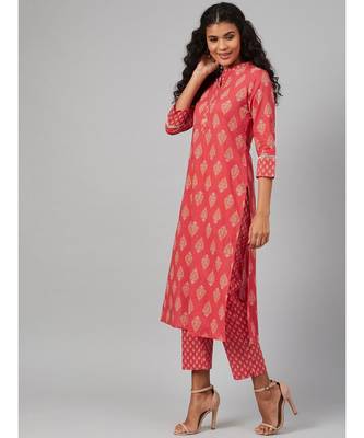Pink & Yellow Printed Kurta  with Flacket on front 1
