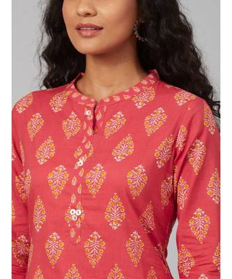 Pink & Yellow Printed Kurta  with Flacket on front 4