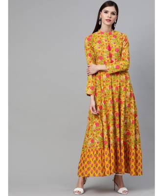 Yellow & Pink Floral Printed Flared Maxi 1