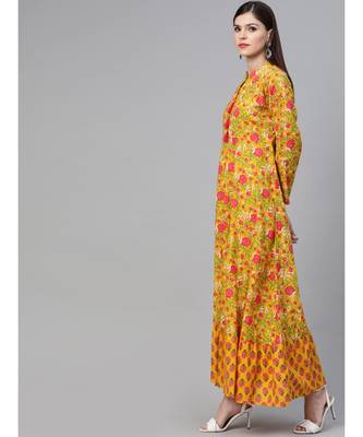 Yellow & Pink Floral Printed Flared Maxi 3