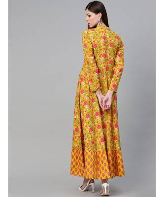 Yellow & Pink Floral Printed Flared Maxi 4