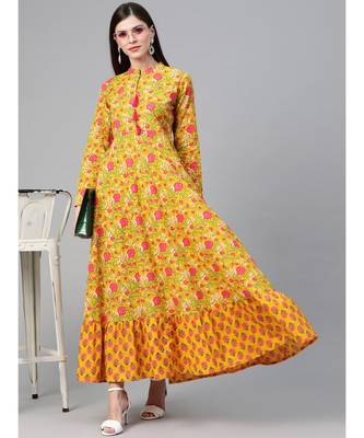 Yellow & Pink Floral Printed Flared Maxi 5